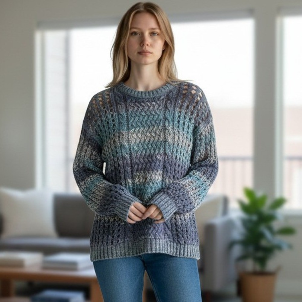 Coldwater Creek Blue Ombre Open Cable Knit Sweater Plus Size 1X 18